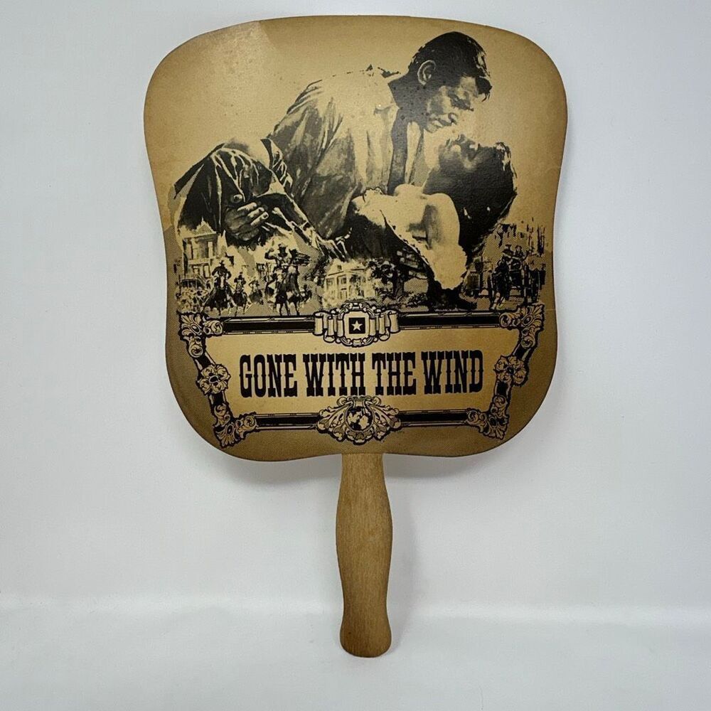 Vtg Gone With The Wind Handheld Fan Clark Gable Vivian Leigh Movie Memorabilia